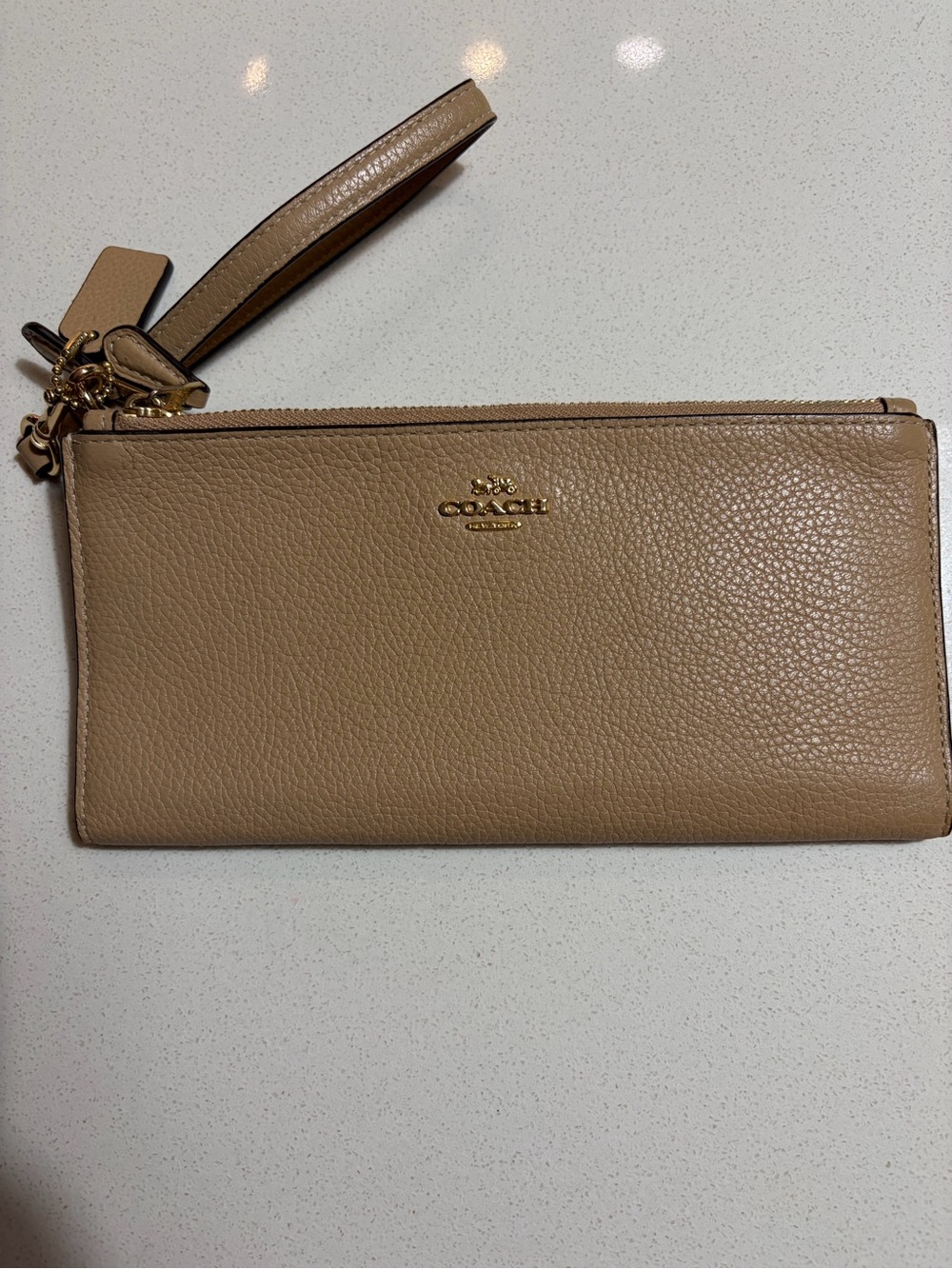 Coach Pebbled Leather Wristlet - Taupe
